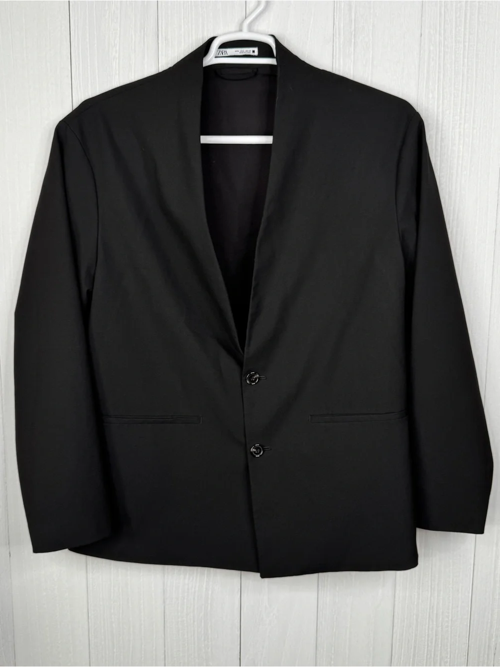 Zara Men Black Minimalist Sport Coat | collarless single-breasted blazer